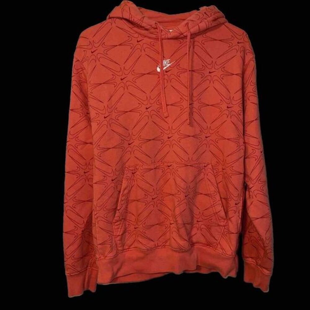 Nike Sweatshirt Women's Small Logo Pattern Swoosh Coral Pullover Casual Hoodie